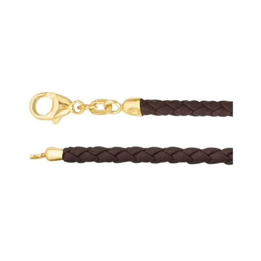 18”, 3mm Brown Braided Leather Cord